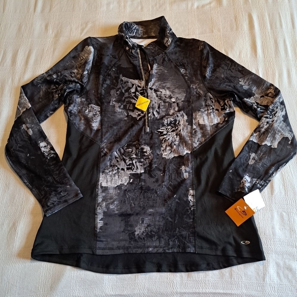 Champion Black and Gray Abstract Quarter-Zip Long Sleeve Top